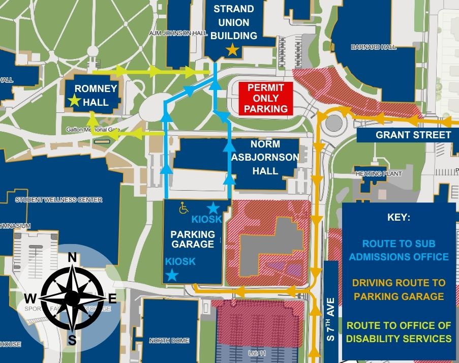 Directions to the Office of Admissions and Disability Services