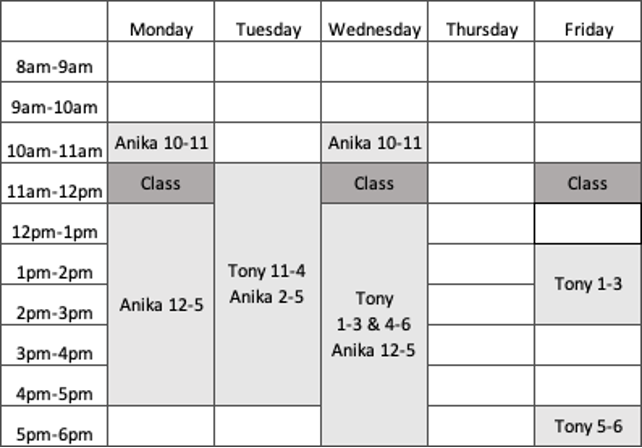 EGEN 202 schedule in table format