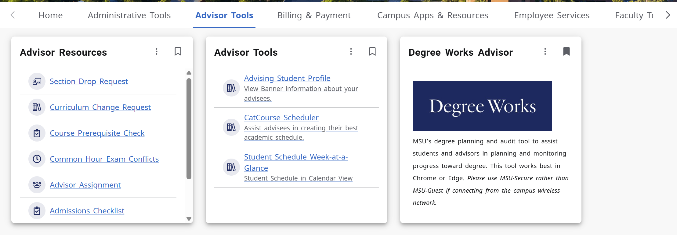 advisor tool tabs