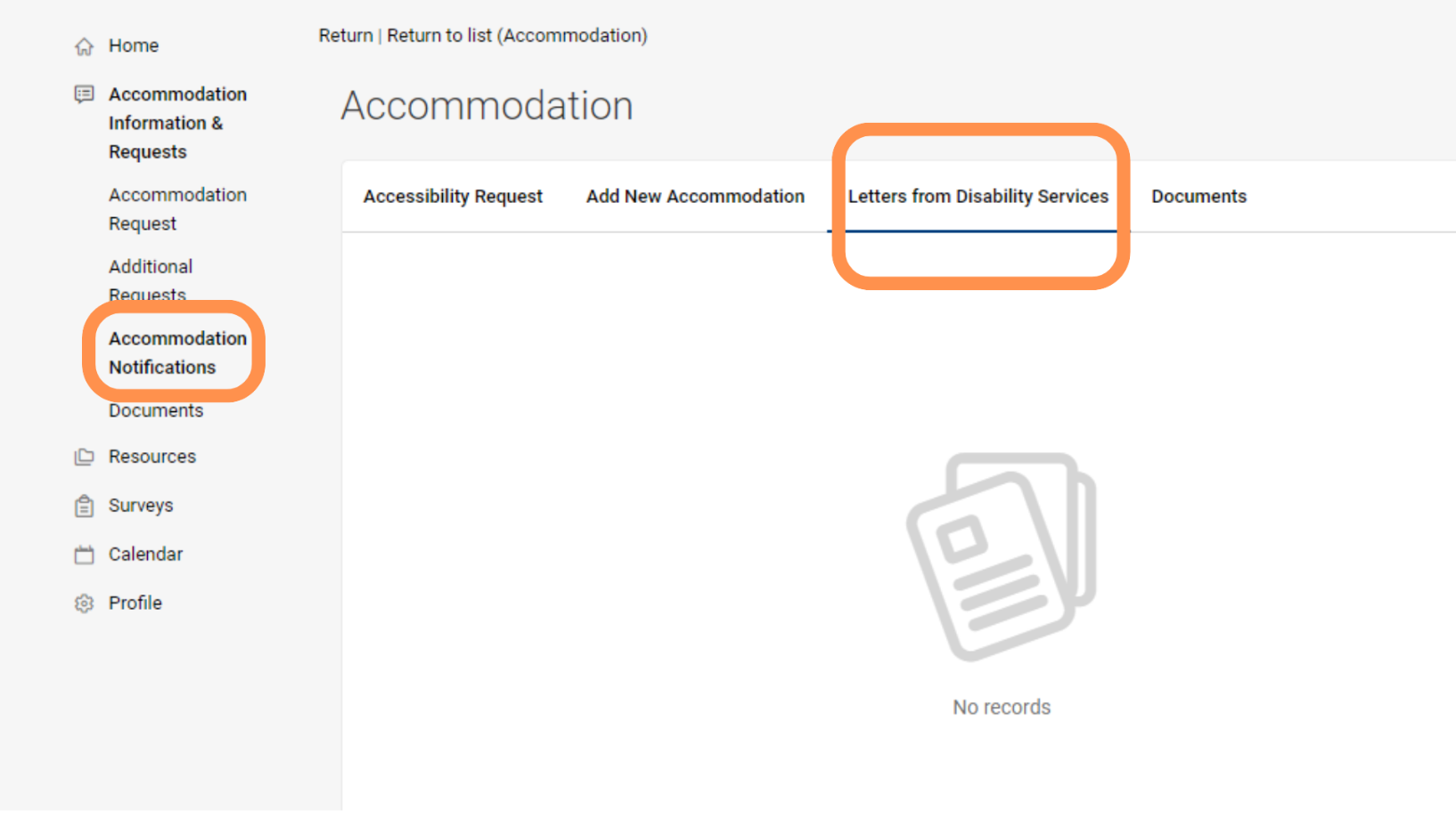 Location of Accommodation Notification on Accommodate