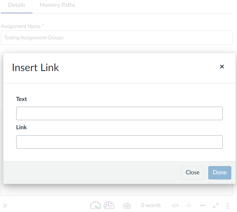 URL and url name fields blank in a Canvas assignment