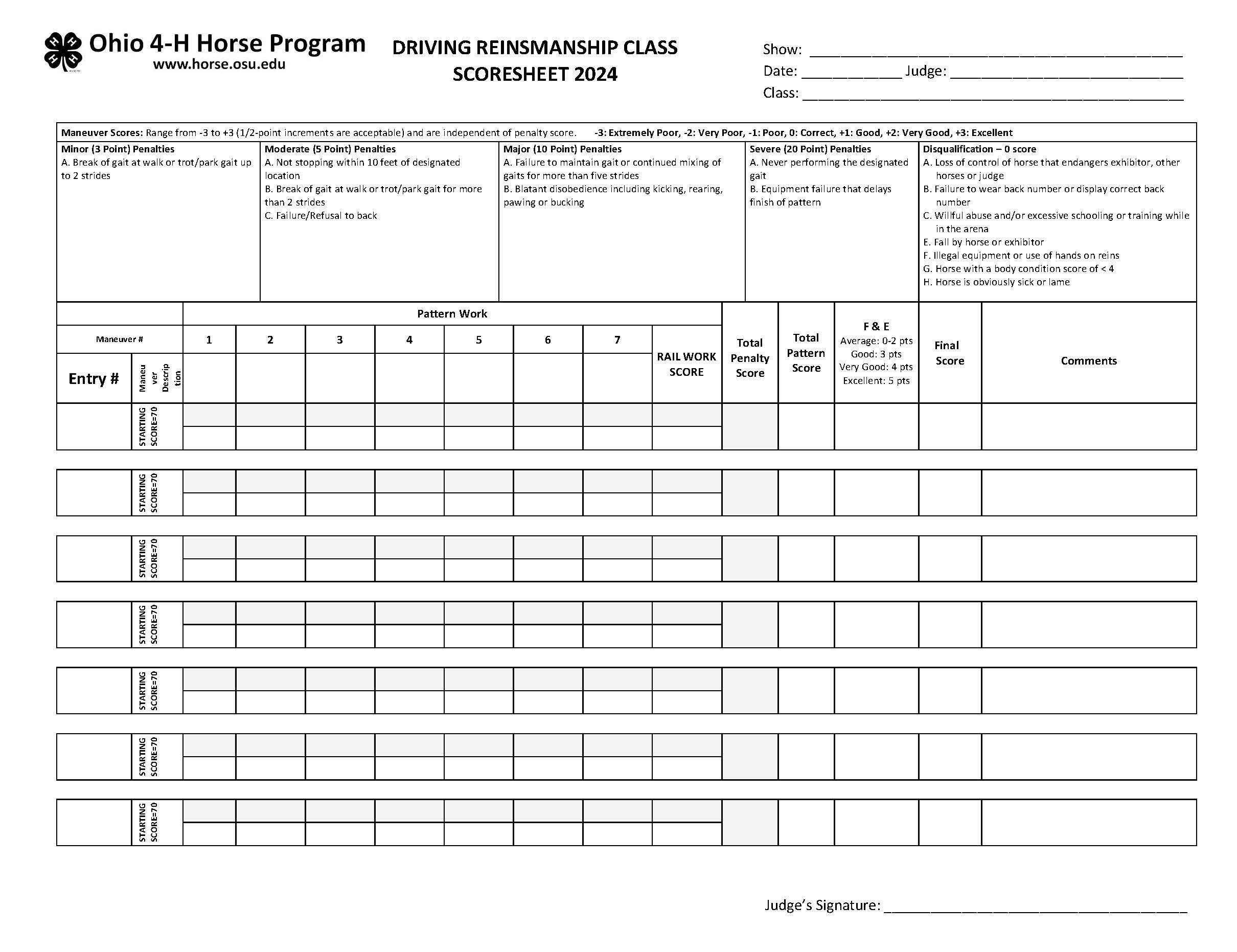 Reinsmanship Score Sheet