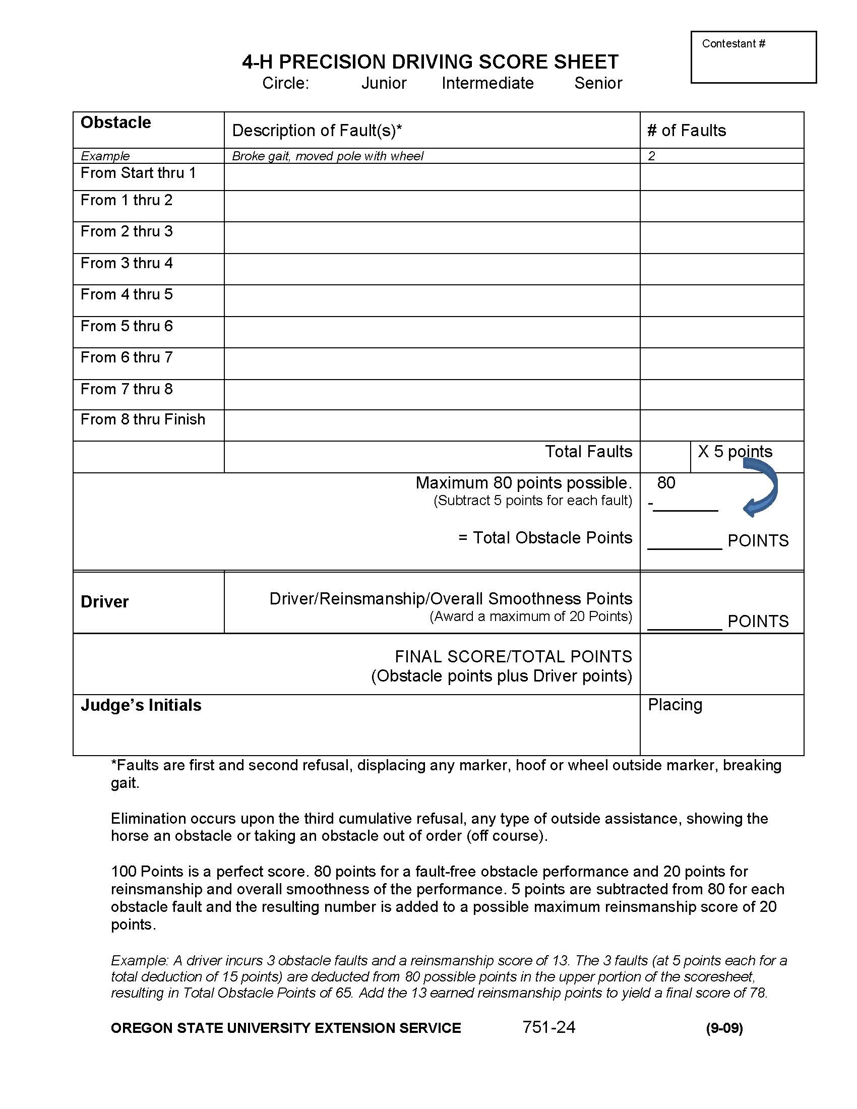 Precision Driving Score Sheet