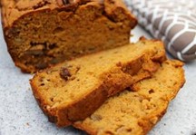 An image of pumpkin bread cut into slices.