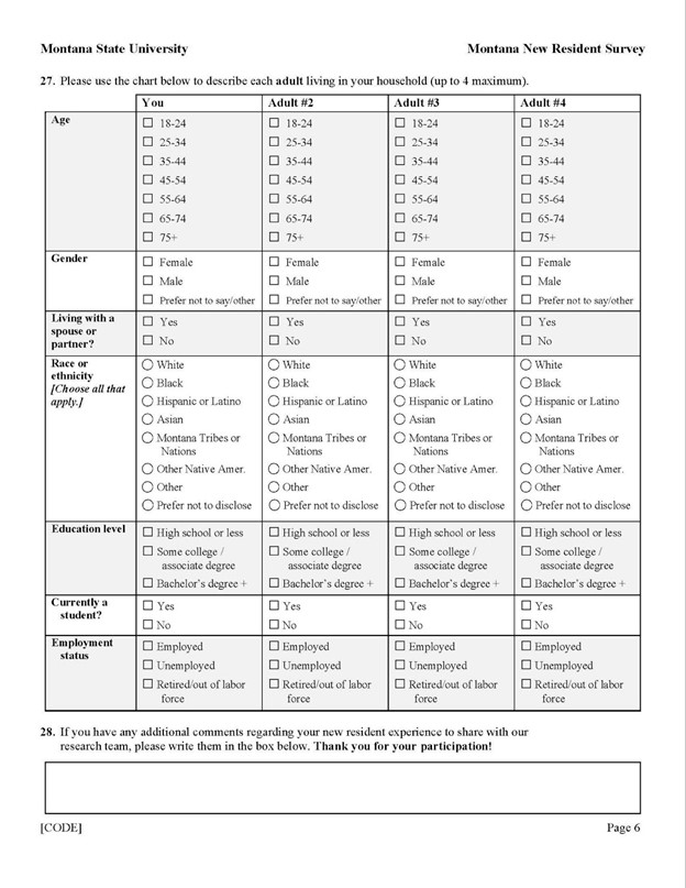 Page 6 Montana New Resident Survey