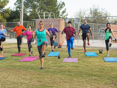 group balance exercise class outside