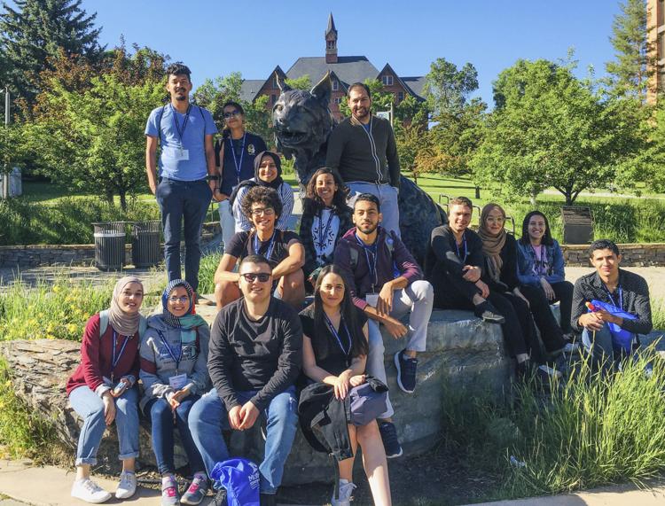 2019 MEPI student leaders gather at MSU in front of the bobcat statue