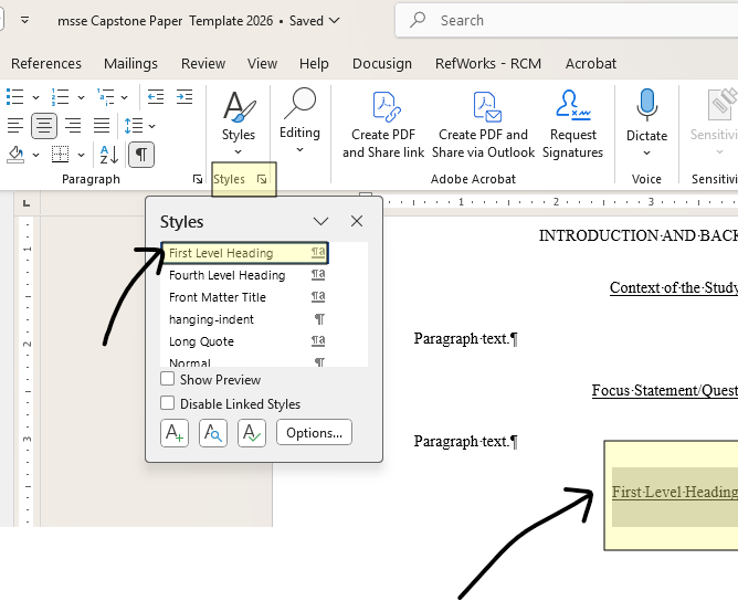 Image of how to apply formatting using the style menu.