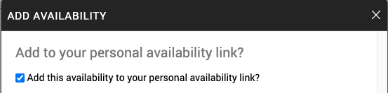checkbox of add this availability to your personal availability link