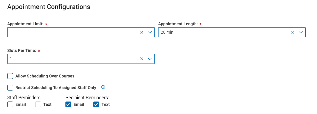 appointment configuration settings