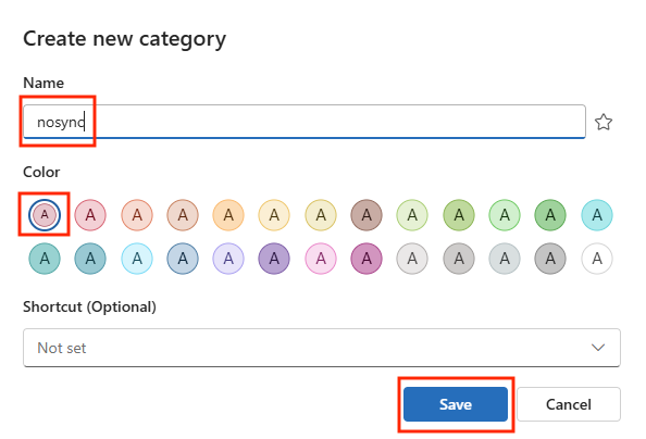 red box around nosync title, color choice of red, and save button