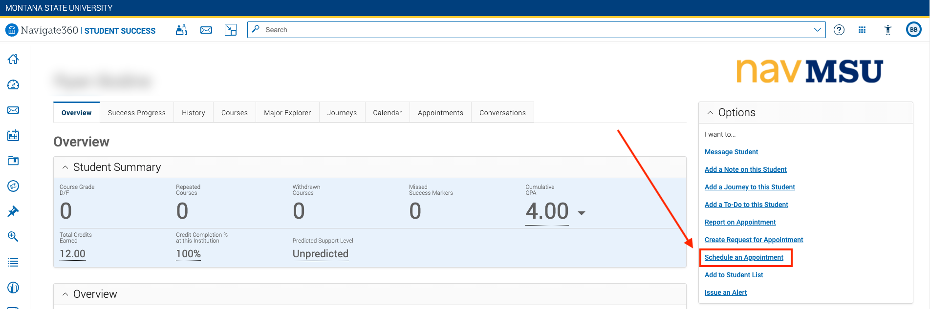 red box with arrow around Schedule an Appointment