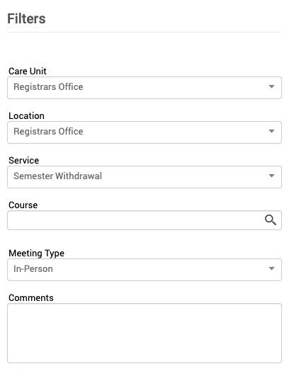 image of appointment type, meeting, care unit and location