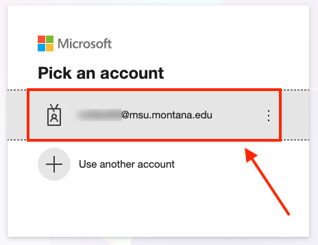Red arrow pointing on account to choose