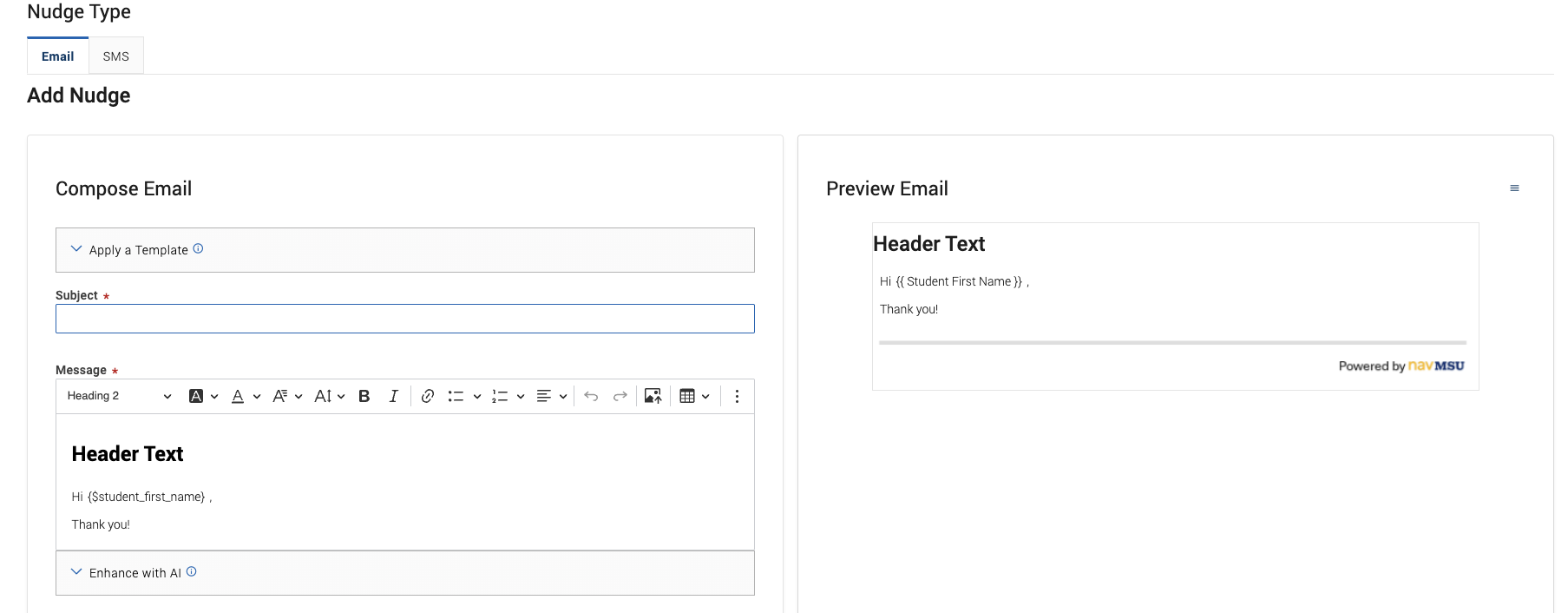 email nudge text box