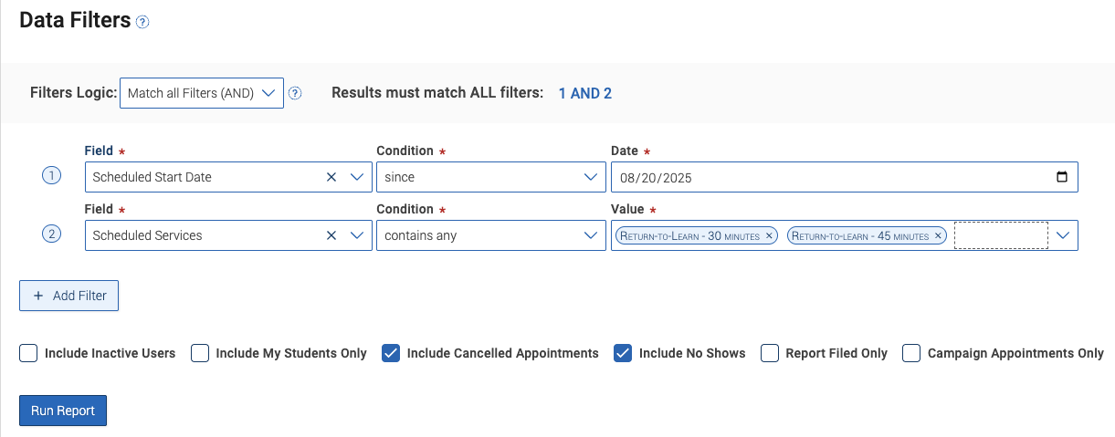 filters for appointments since date