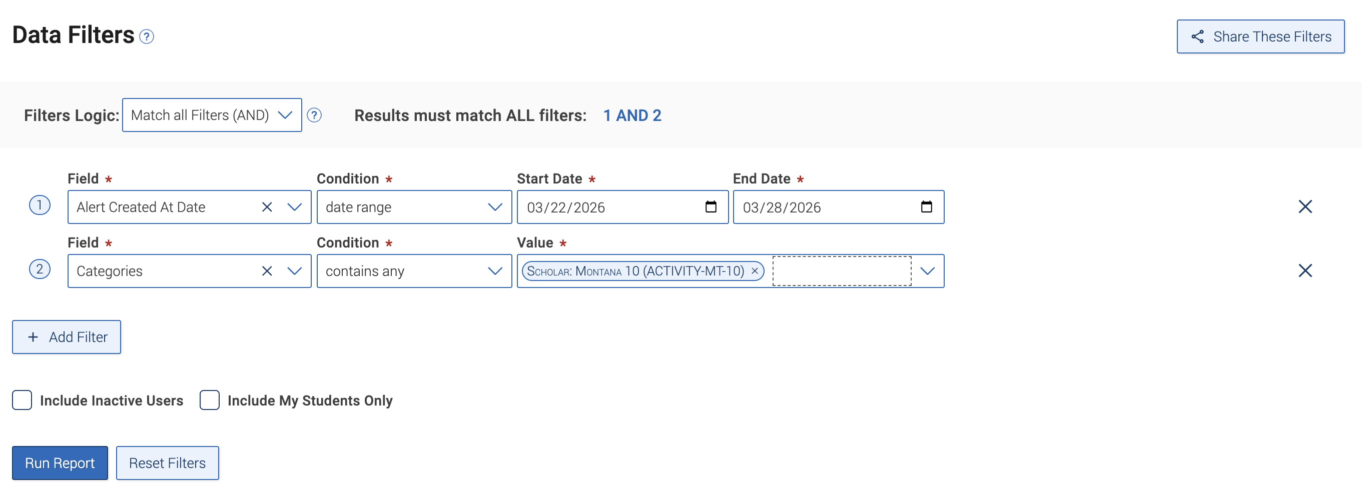 alert filter report