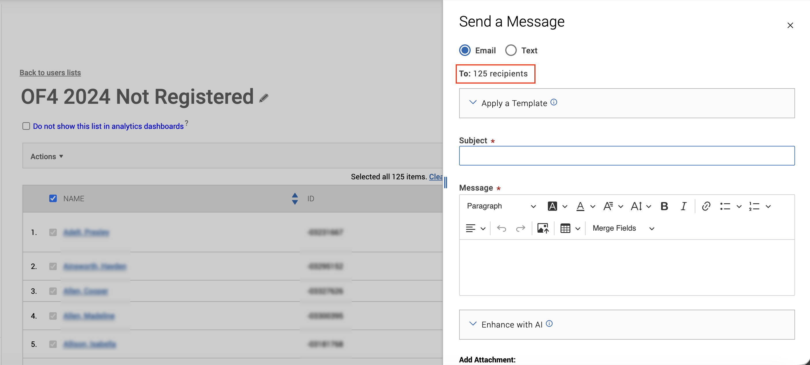 red box around recipient number