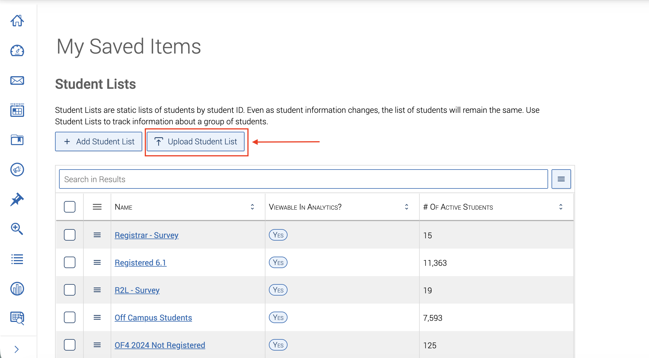 red box with arrow around upload student list