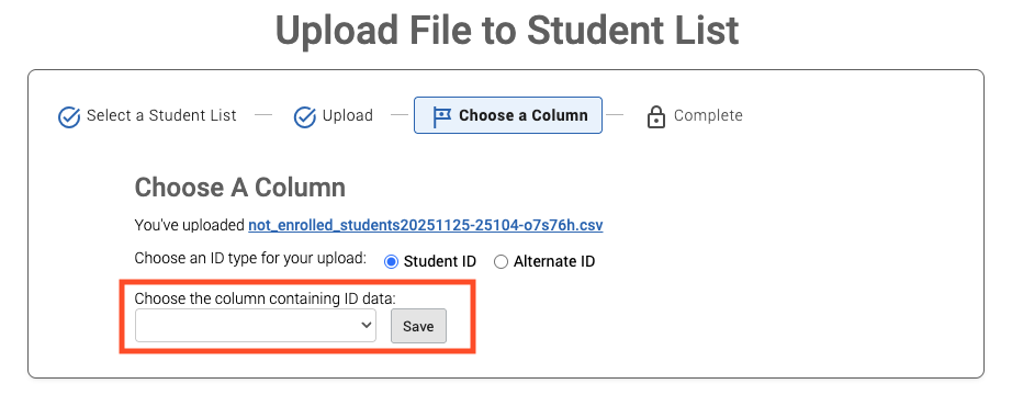 red box around choose the column containing ID