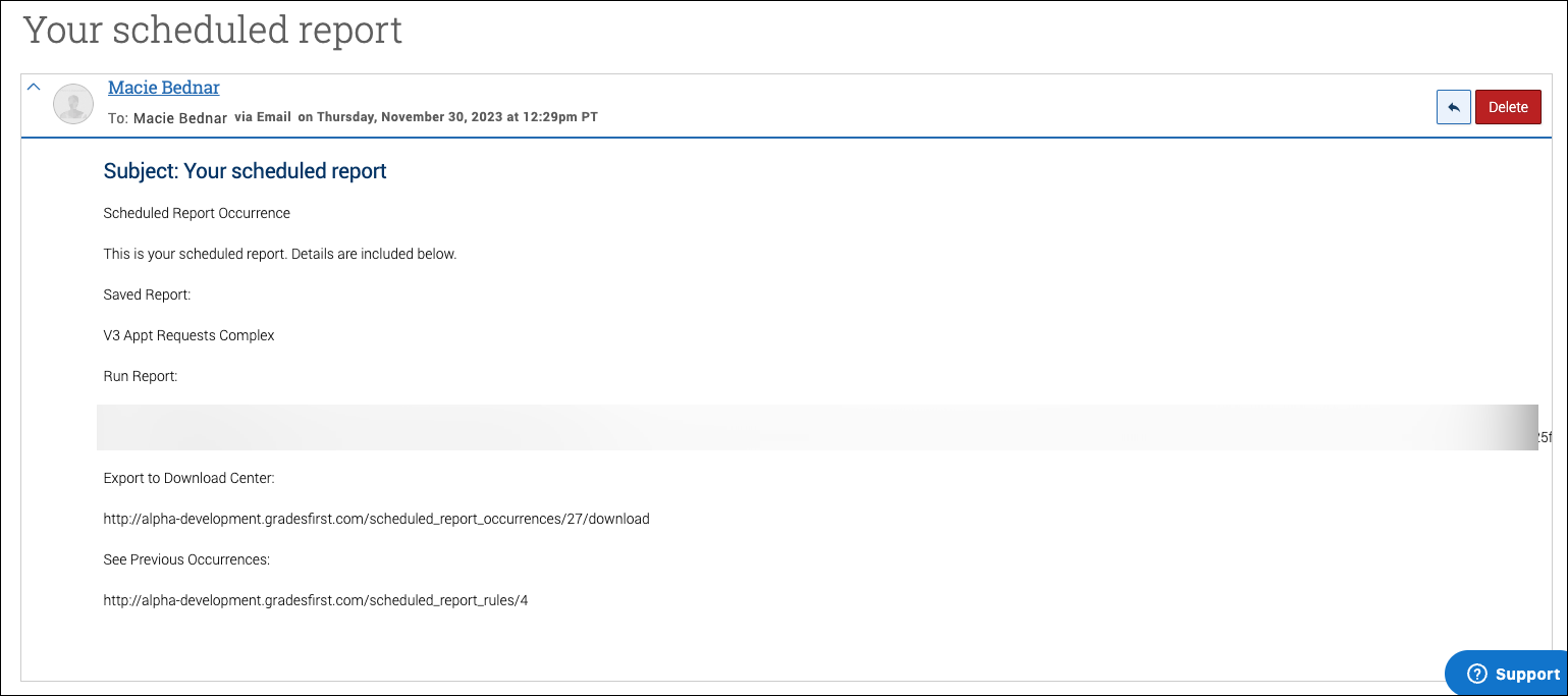 scheduled report email