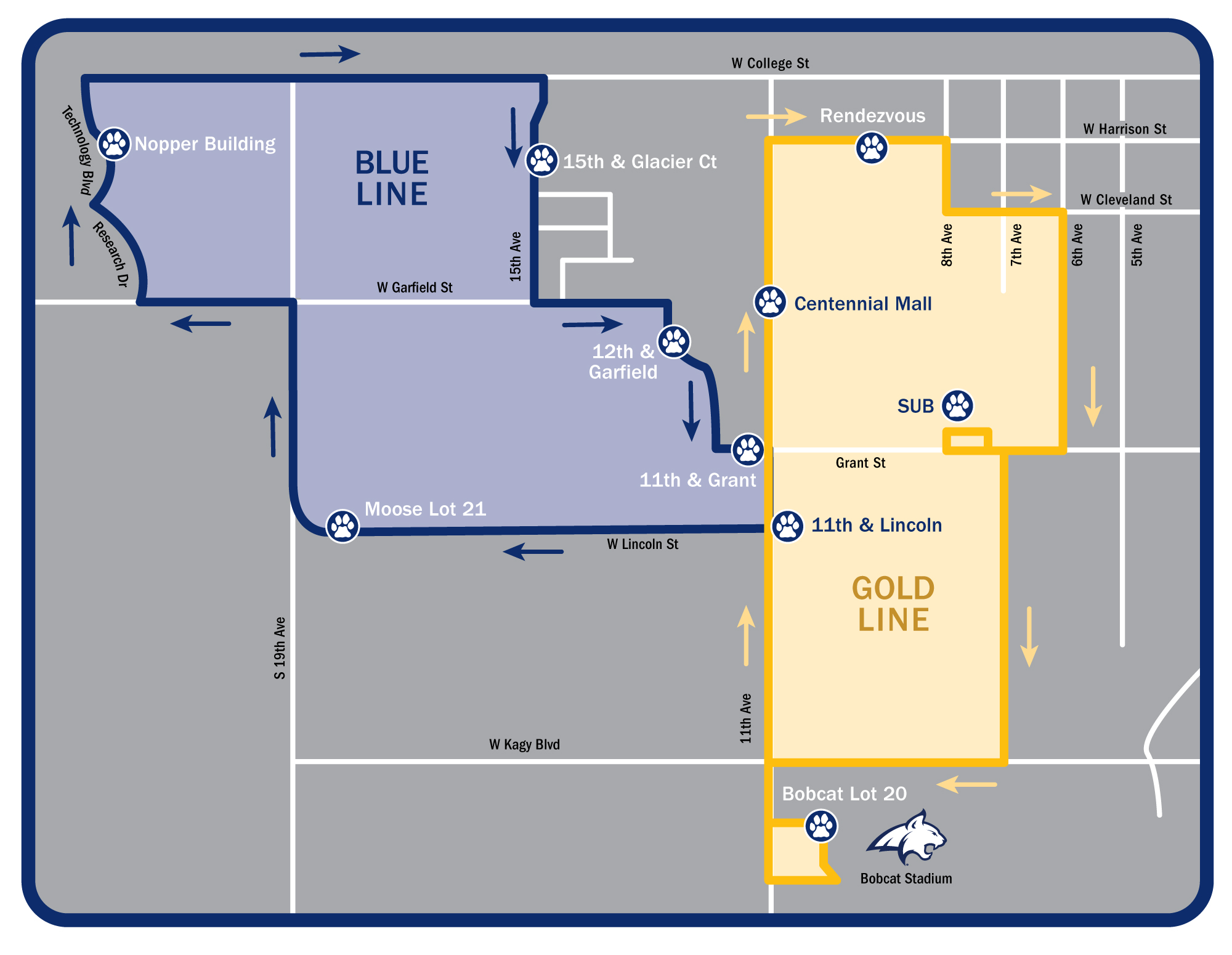 CatTracks Shuttle Route Map