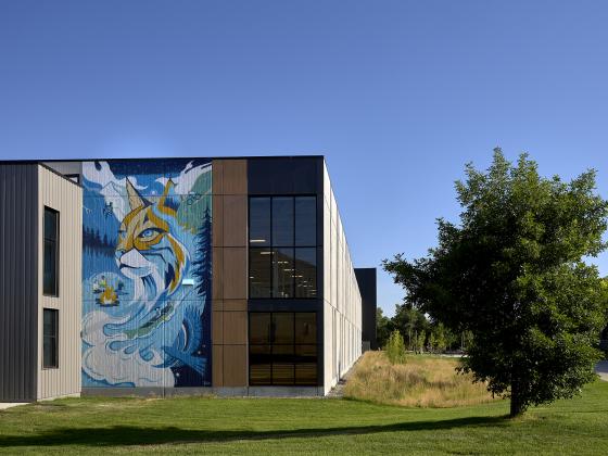 Mountains & Mindfulness Photo of the Mountains & Mindfulness mural located on the southeast corner of the Student Wellness Center.