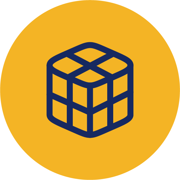 Blue rubix cube in a yellow circle