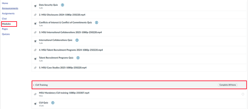 screen shot showing where CUI modual is located within canvas 