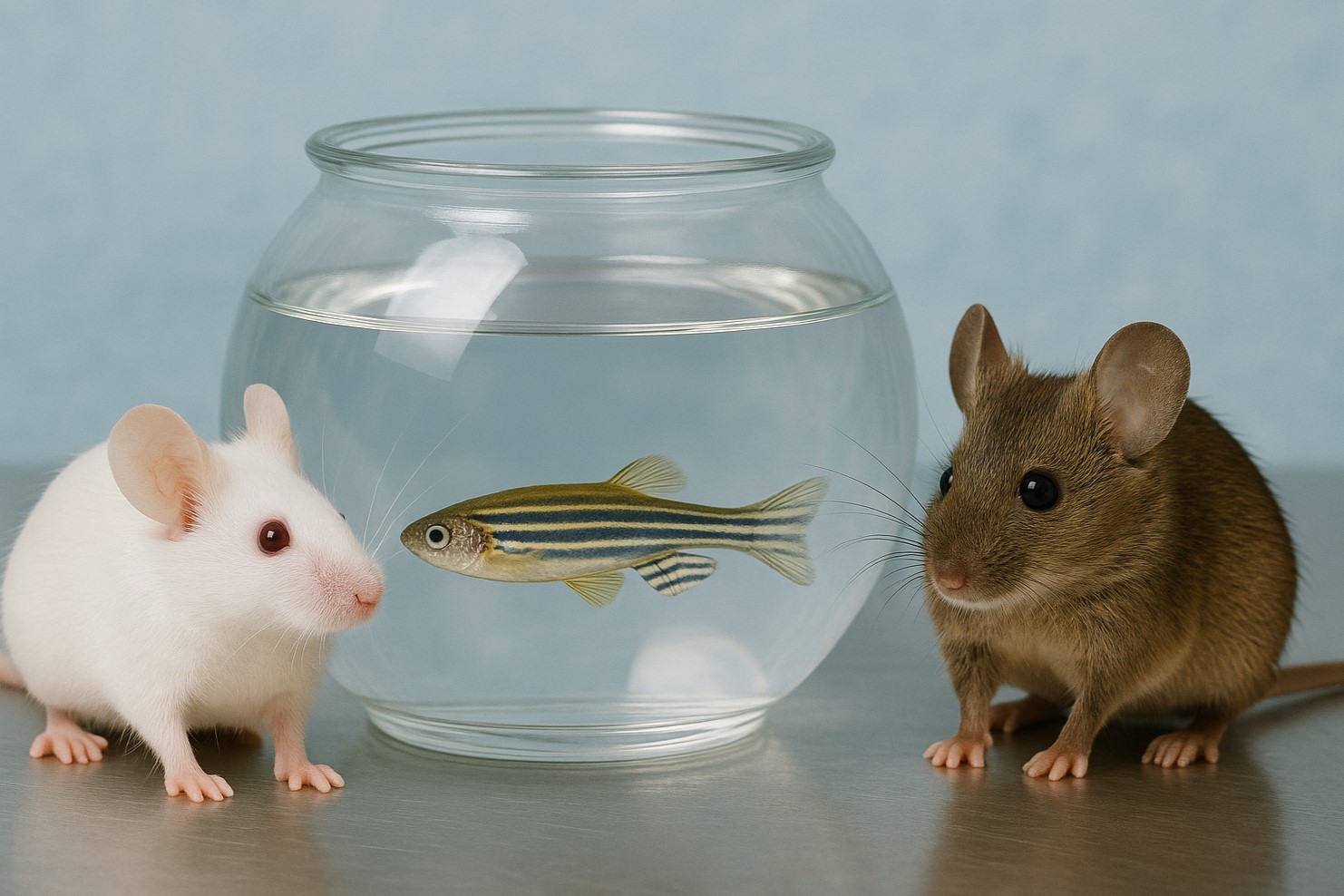 zebrafish and two mice