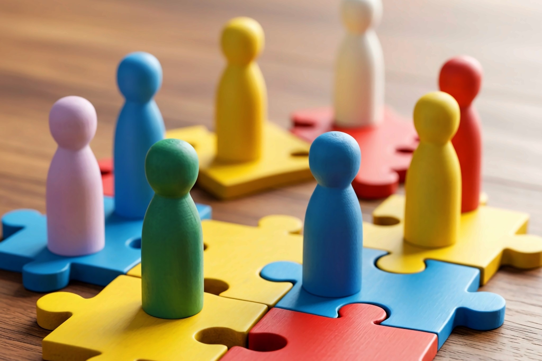 colorful wooden pegs on puzzle