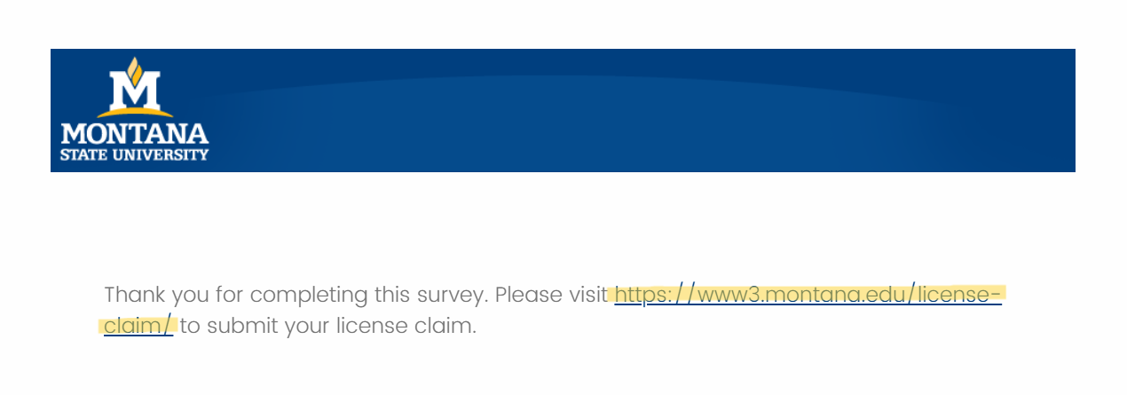Screen shot of the final Adobe License Claim Survey page with the claim page link highlighted.