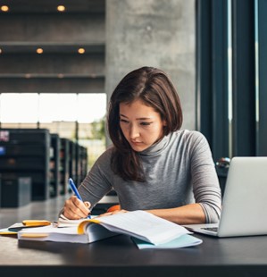 female student studying